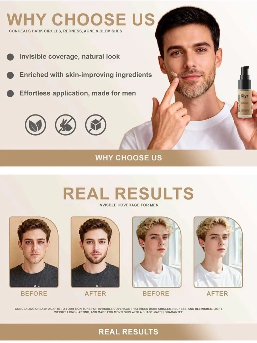 Klyr Mens Luxury Concealer Cream (Shade Light) Full Coverage Concealer